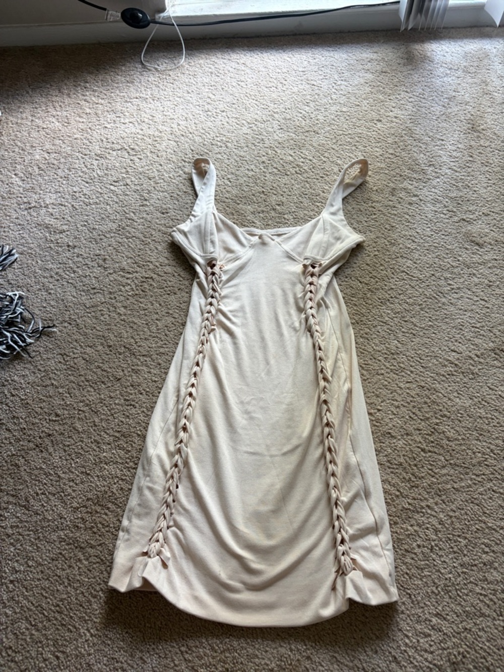Cream Braided-Trim Midi Slip Dress